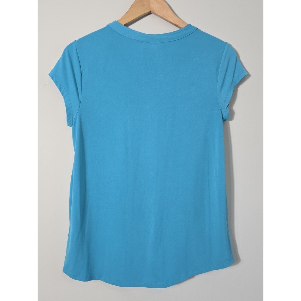 Dana Buchman Vintage 90s Turquoise Blouse Women L Stretch Casual Chic - Picture 2 of 9